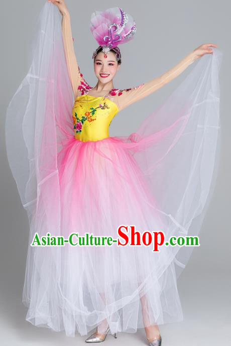 Traditional Chinese Classical Dance Chorus Pink Dress Stage Show Opening Dance Costume for Women