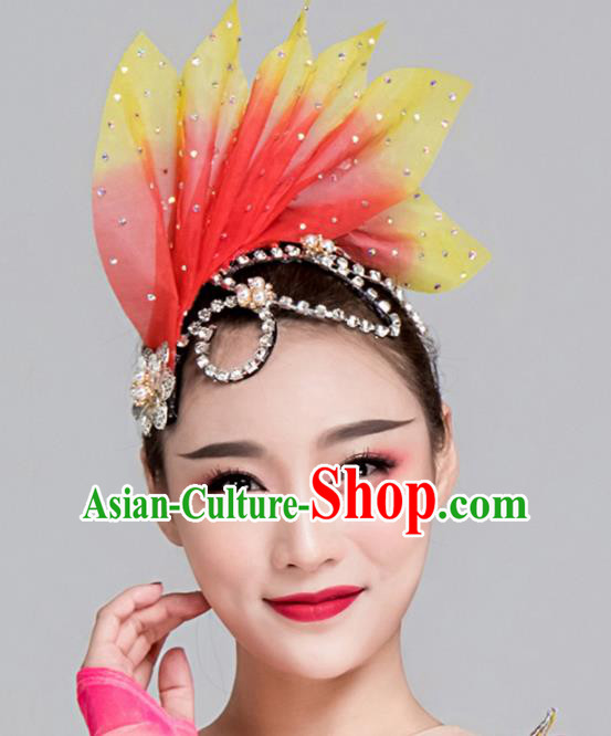 Traditional Chinese Folk Dance Red Leaf Hair Clasp Fan Dance Yanko Dance Headwear for Women