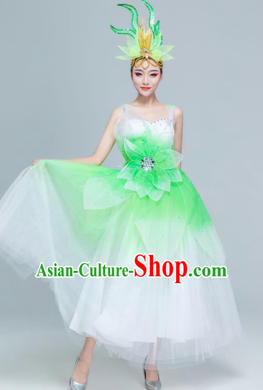 Traditional Chinese Spring Festival Gala Opening Dance Green Dress Stage Show Chorus Costume for Women