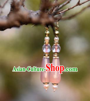 Chinese Ancient Princess Pink Ear Accessories Traditional Hanfu Earrings for Women