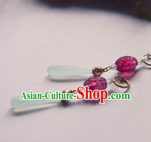 Chinese Ancient Princess Purple Crystal Ear Accessories Traditional Hanfu Earrings for Women