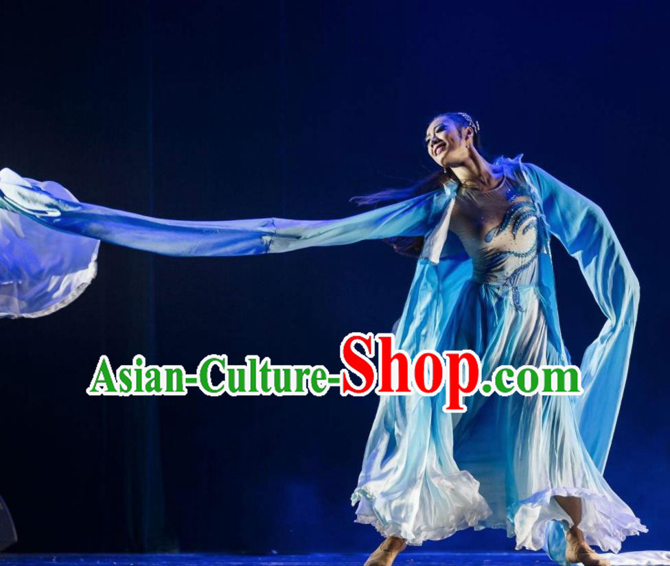 Beautiful Chinese Dance Rember Qiantang River Costume Traditional Water Sleeve Dance Classical Dance Dress for Women