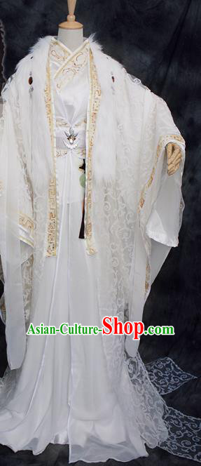 Traditional Chinese Cosplay Swordsman White Costume Ancient Royal Highness Hanfu Clothing for Men