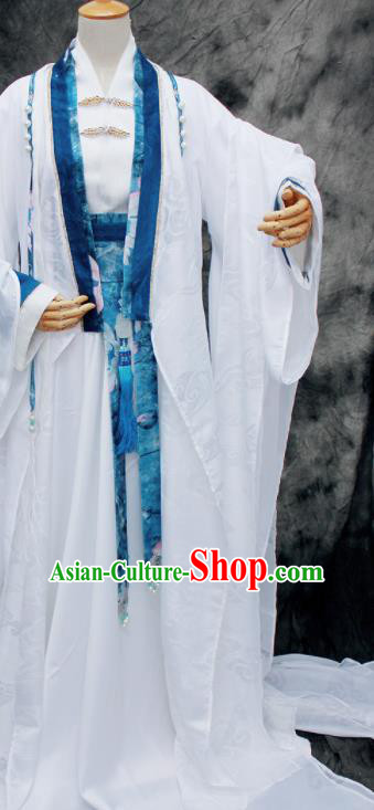 Traditional Chinese Cosplay Swordsman Nobility Childe White Costume Ancient Royal Highness Hanfu Clothing for Men