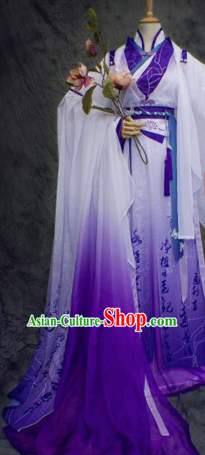 Traditional Chinese Cosplay Swordsman Purple Costume Ancient Nobility Childe Royal Highness Hanfu Clothing for Men