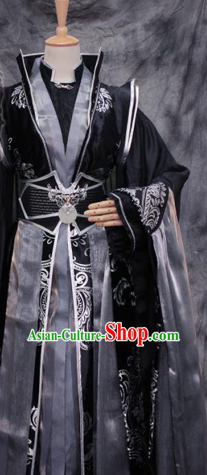 Traditional Chinese Cosplay King Swordsman Black Costume Ancient Royal Highness Hanfu Clothing for Men