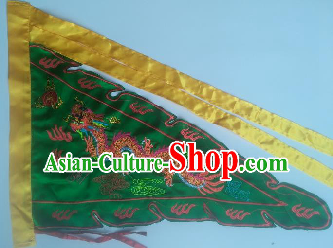 Chinese Traditional Embroidered Dragon Flag Dragon Boat Competition Green Silk Triangular Flag