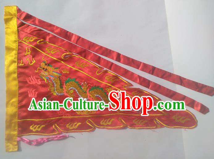 Chinese Traditional Dragon Boat Competition Embroidered Dragon Flag Red Silk Triangular Flag