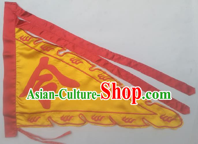 Chinese Traditional Dragon Boat Competition Embroidered Dragon Flag Yellow Silk Triangular Flag