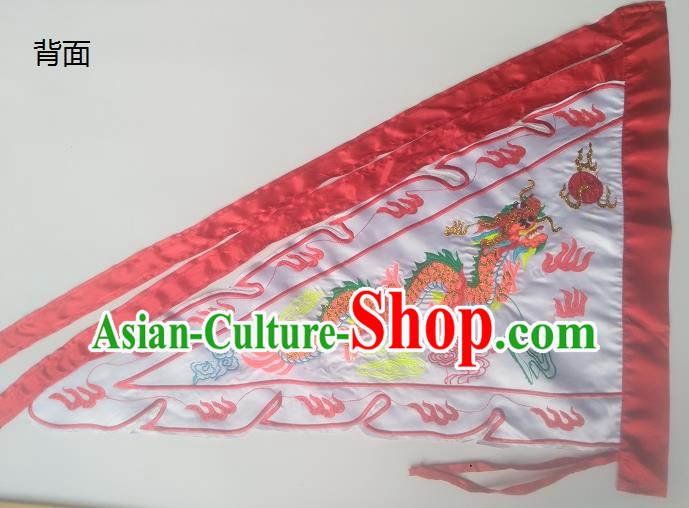 Chinese Traditional White Flag Dragon Boat Competition Embroidered Dragon Flag