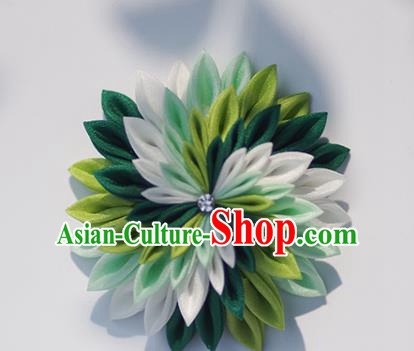 Japanese Geisha Kimono Green Chrysanthemum Hair Claw Hairpins Traditional Yamato Hair Accessories for Women