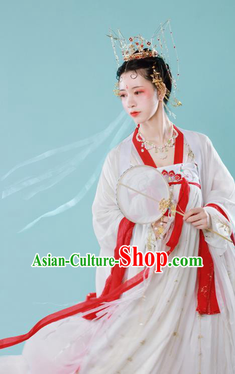 Traditional Chinese Tang Dynasty Princess Historical Costume Ancient Drama Goddess White Hanfu Dress for Women