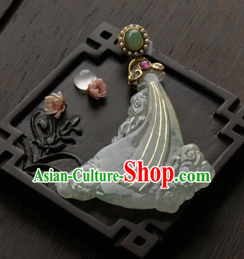 Chinese Ancient Court Jade Cloud Necklace Pendant Traditional Princess Hanfu Necklet Accessories for Women