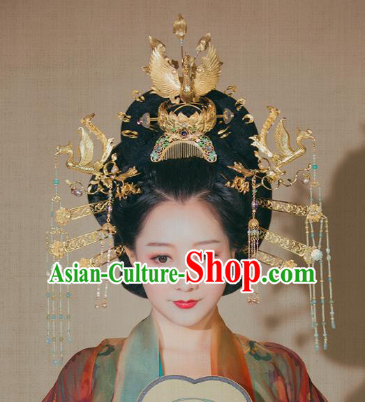 Chinese Ancient Tang Dynasty Queen Phoenix Coronet Court Hairpins Traditional Hanfu Hair Accessories for Women