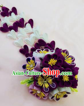 Japanese Geisha Courtesan Kimono Purple Sakura Tassel Hair Stick Hairpins Traditional Yamato Hair Accessories for Women