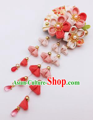 Japanese Geisha Courtesan Kimono Pink Sakura Fan Hair Claw Hairpins Traditional Yamato Hair Accessories for Women