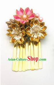 Japanese Geisha Courtesan Kimono Pink Sakura Tassel Hair Claw Hairpins Traditional Yamato Hair Accessories for Women
