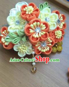 Japanese Geisha Courtesan Kimono Orange Sakura Hair Claw Hairpins Traditional Yamato Hair Accessories for Women