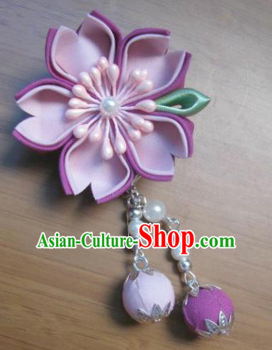 Japanese Geisha Courtesan Purple Sakura Hair Stick Hairpins Traditional Yamato Kimono Hair Accessories for Women