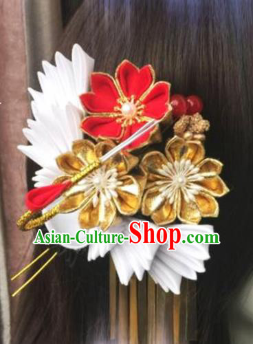 Japanese Geisha Courtesan Kimono Sakura Crane Hair Claw Hairpins Traditional Yamato Hair Accessories for Women