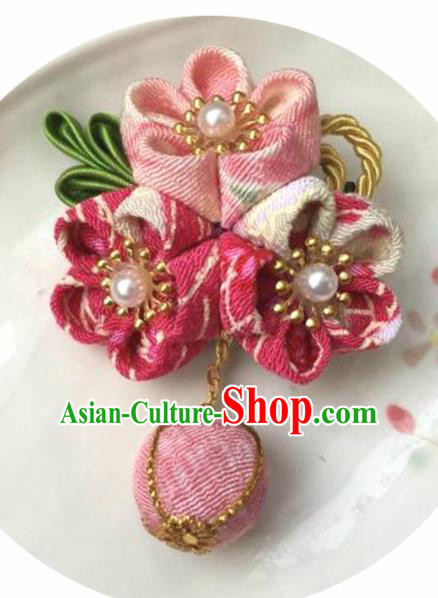 Japanese Geisha Courtesan Kimono Pink Sakura Hair Claw Hairpins Traditional Yamato Hair Accessories for Women