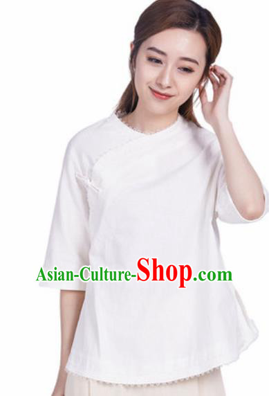 Chinese Traditional Martial Arts White Blouse Tai Chi Competition Shirt Costume for Women