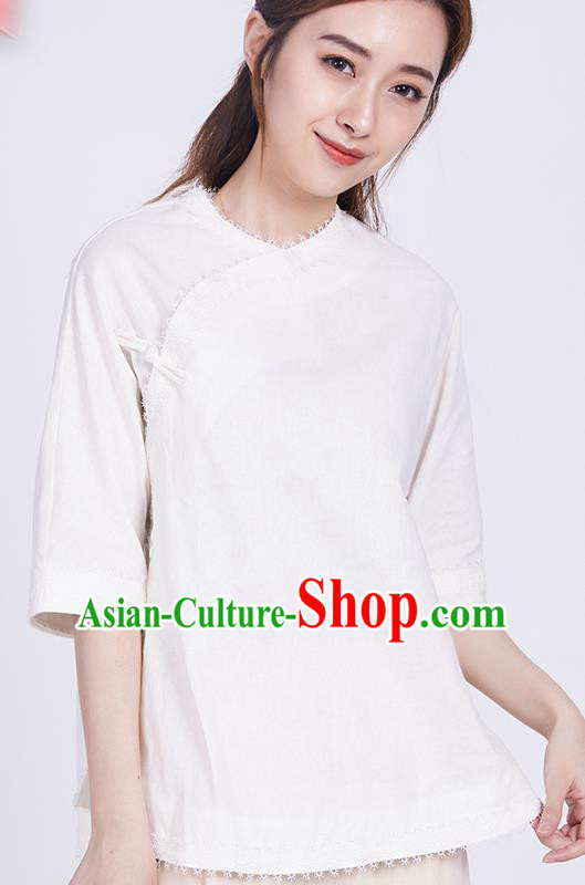 Chinese Traditional Martial Arts White Blouse Tai Chi Competition Shirt Costume for Women