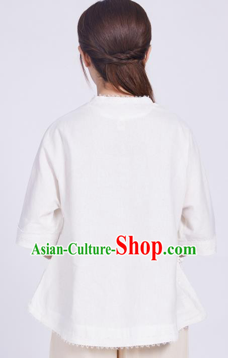 Chinese Traditional Martial Arts White Blouse Tai Chi Competition Shirt Costume for Women