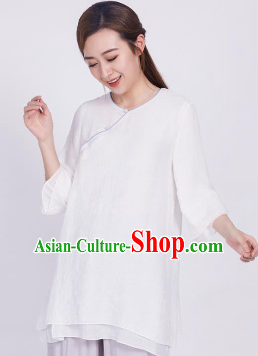 Chinese Traditional Martial Arts White Silk Blouse Tai Chi Competition Shirt Costume for Women