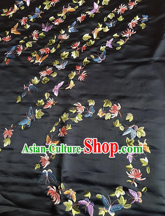 Chinese Handmade Embroidered Butterfly Chrysanthemum Silk Fabric Patch Traditional Embroidery Craft