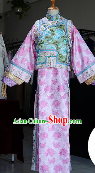 Chinese Ancient Drama Court Lady Costumes Traditional Qing Dynasty Princess Pink Dress for Women