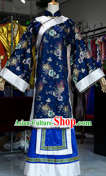 Chinese Ancient Drama Court Lady Navy Costumes Traditional Qing Dynasty Young Mistress Dress for Women