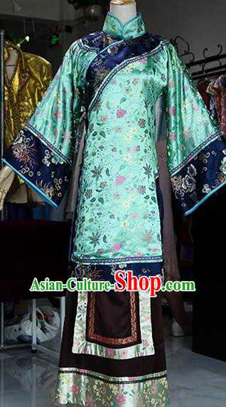 Chinese Ancient Drama Countess Green Costumes Traditional Qing Dynasty Young Mistress Dress for Women