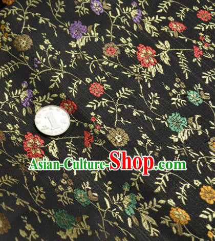 Traditional Chinese Royal Flowers Vine Pattern Design Black Brocade Silk Fabric Asian Satin Material