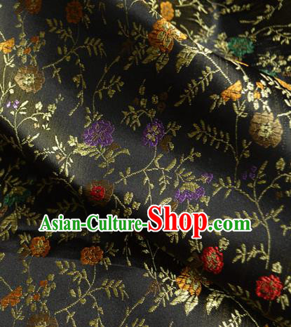 Traditional Chinese Royal Flowers Vine Pattern Design Black Brocade Silk Fabric Asian Satin Material