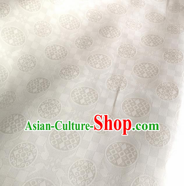 Traditional Chinese Royal Round Pattern Design White Brocade Silk Fabric Asian Satin Material