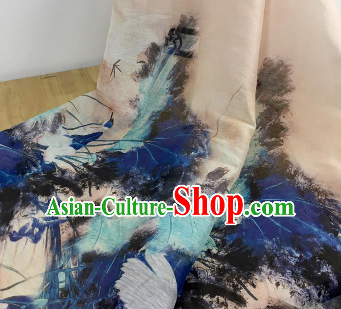 Chinese Traditional Ink Painting Lotus Pattern Design Silk Fabric Brocade Asian Satin Material