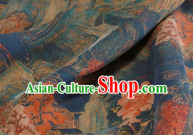Chinese Traditional Maple Pattern Design Navy Satin Brocade Fabric Asian Silk Material