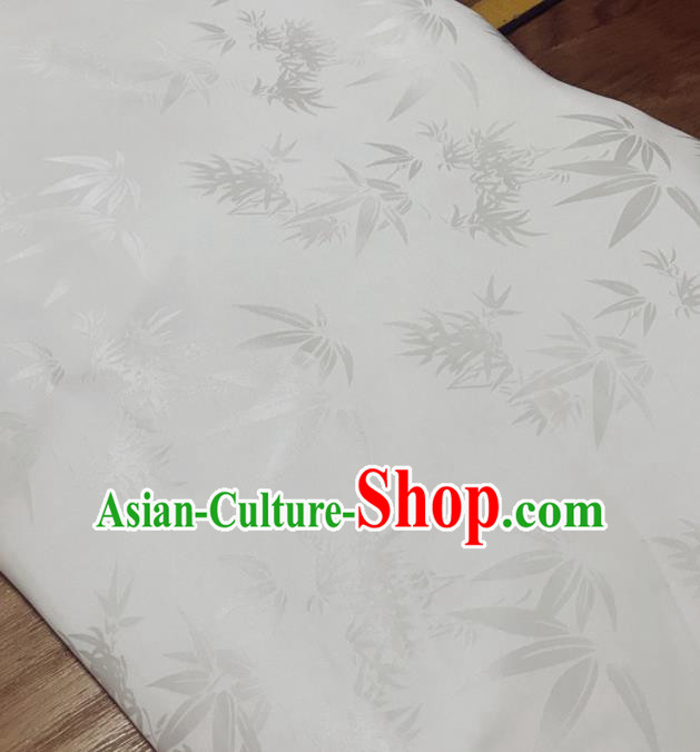 Traditional Chinese Royal Bamboo Leaf Pattern Design White Brocade Silk Fabric Asian Satin Material