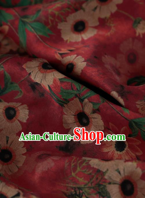 Chinese Traditional Daisy Pattern Design Cheongsam Wine Red Satin Brocade Fabric Asian Silk Material
