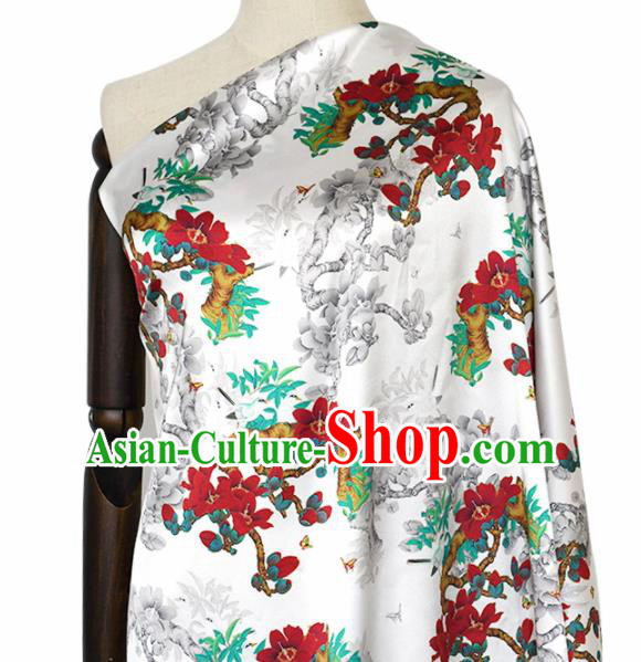 Chinese Traditional Red Flowers Pattern Design Cheongsam Satin Brocade Fabric Asian Silk Material