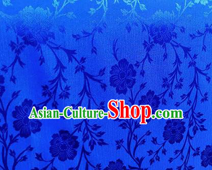 Chinese Traditional Flowers Pattern Design Deep Blue Satin Brocade Fabric Asian Silk Material