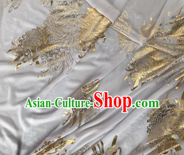 Chinese Traditional Chrysanthemum Pattern Design White Chiffon Hanfu Brocade Fabric Asian Silk Material