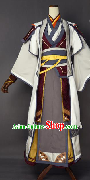 Chinese Ancient Cosplay Knight White Clothing Traditional Hanfu Swordsman Costume for Men