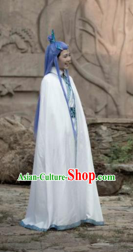 Chinese Ancient Drama Cosplay Dragon Prince Ao Bing White Clothing Traditional Hanfu Swordsman Costume for Men