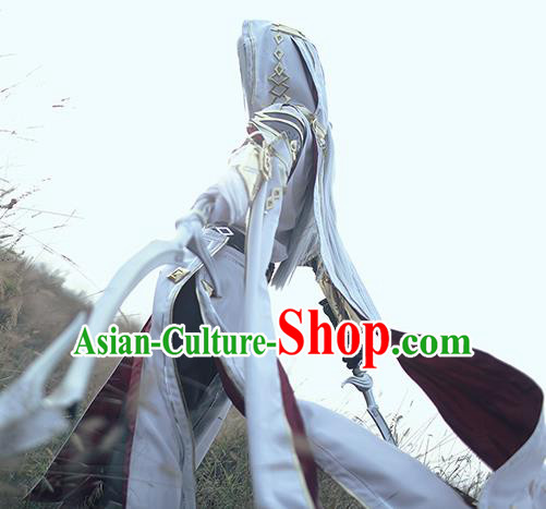 Chinese Ancient Cosplay Knight White Clothing Traditional Hanfu Swordsman Costume for Men