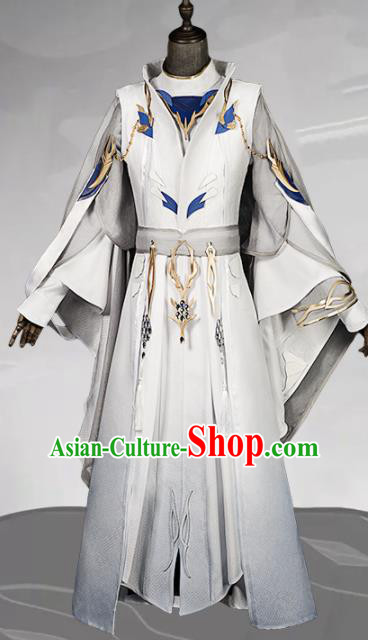 Chinese Ancient Drama Cosplay Royal Highness General White Clothing Traditional Hanfu Swordsman Costume for Men