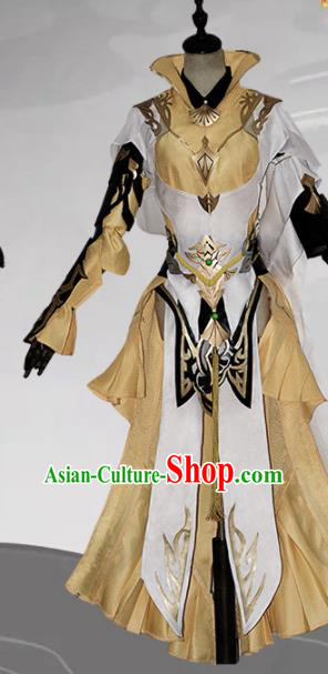 Chinese Ancient Cosplay Heroine Female Knight Golden Dress Traditional Hanfu Swordsman Costume for Women