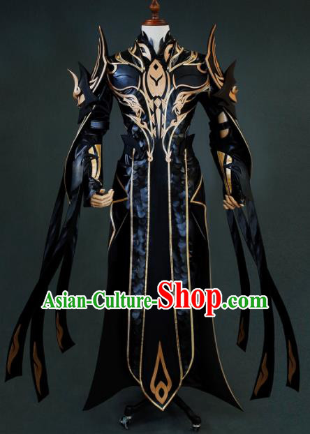 Chinese Ancient Drama Cosplay Taoist General Black Armor Clothing Traditional Hanfu Swordsman Costume for Men