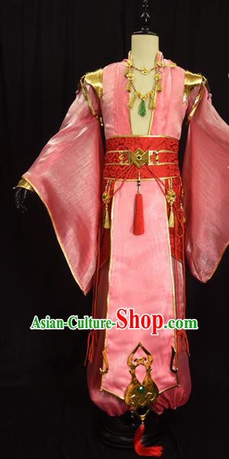 Chinese Ancient Cosplay Royal Highness Knight Pink Clothing Traditional Hanfu Swordsman Costume for Men